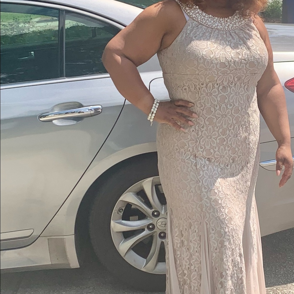 Beaded neck Sequin gown
